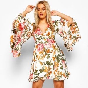 Floral wide sleeve skater dress